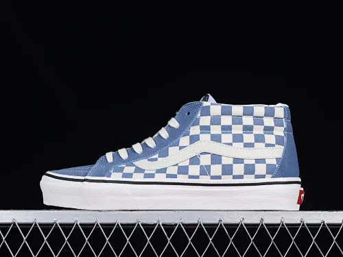 All categories Vans Vans series Vans Mid Vans Sk8-Mid Vans official haze blue checkerboard retro mid-top canvas vulcanized skateboard shoes VN0A391FOQN